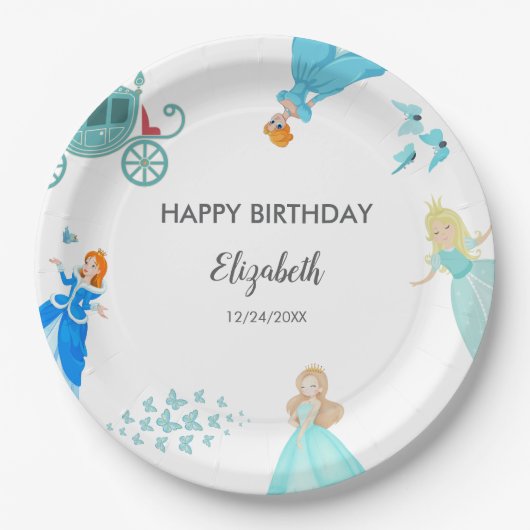 Prinses Assepoester Verjaardagsfeest Decoratie Papieren Bordje (Voorkant)