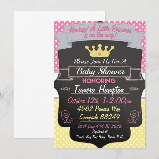 Prinses Baby Douche Uitnodigingen (Voorkant / Achterkant)