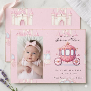 Prinses Baby Geboorte Aankondiging Foto Kaart Roze