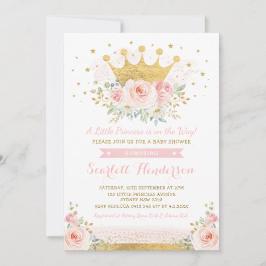 prinses Baby Girl Shower Blush Pink Floral Kaart (Voorkant)