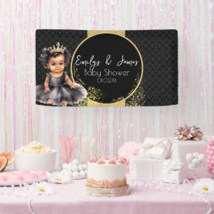 Prinses Baby Goud Zwarte Baby Shower  Spandoek