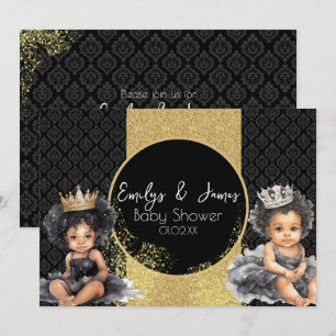 Prinses Baby Goud Zwarte Baby Tweeling Shower  Kaart