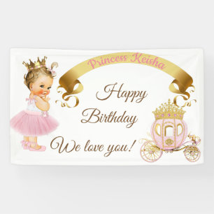 Prinses Baby Meisje Koets Roze Goud Spandoek