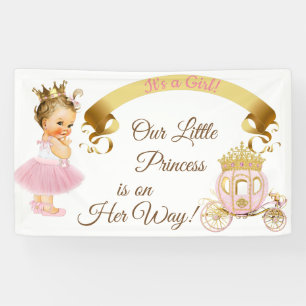 Prinses Baby Meisje Koets Roze Goud Spandoek