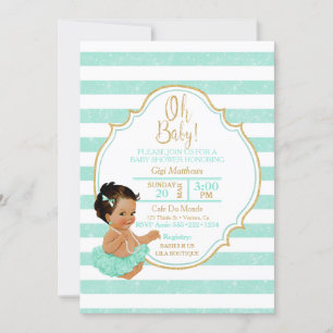 Prinses Baby Meisje Mint Tutu Strepen Goud Glitter Kaart