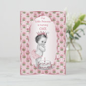  Prinses Baby Roze Rozen 1e Verjaardagstaart Kaart (Staand voorkant)