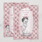  Prinses Baby Roze Rozen 1e Verjaardagstaart Kaart (Voorkant / Achterkant)