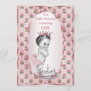Prinses Baby Roze Rozen 1e Verjaardagstaart Kaart