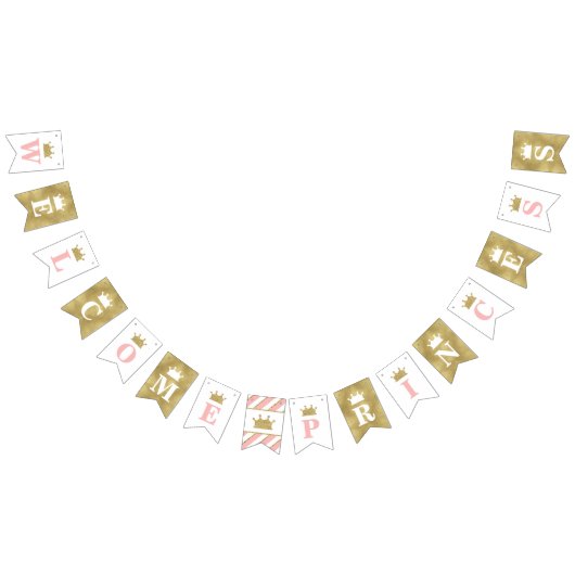 Prinses Baby shower Banner, Roze, Faux Gold Vlaggetjes (Alle)