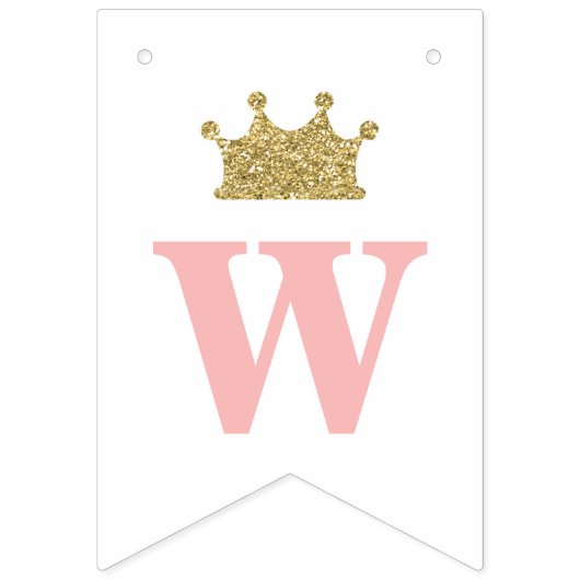 Prinses Baby shower Banner, Roze, Faux Gold Vlaggetjes (Eerste vlag)