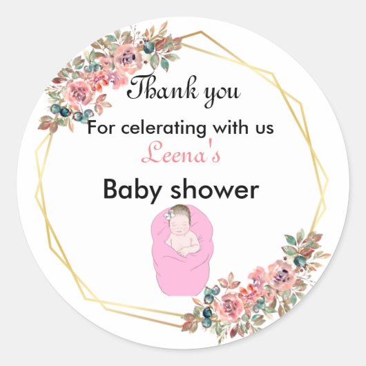 Prinses Baby shower bedankt Ronde Sticker (Voorkant)