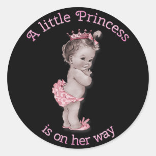 prinses Baby shower Black Pink Ronde Sticker