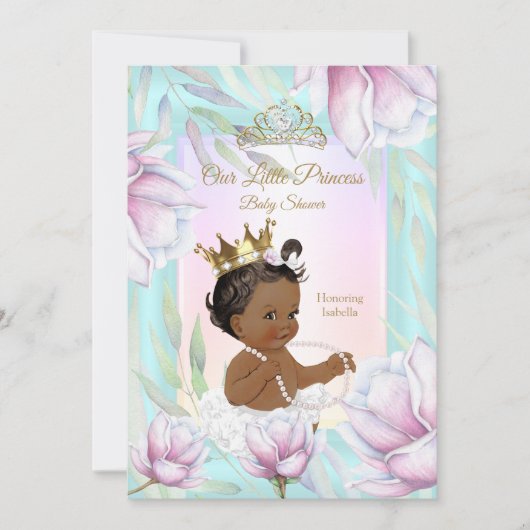 Prinses Baby shower Blauwgroen Roze Lila Floral Et Kaart (Voorkant)