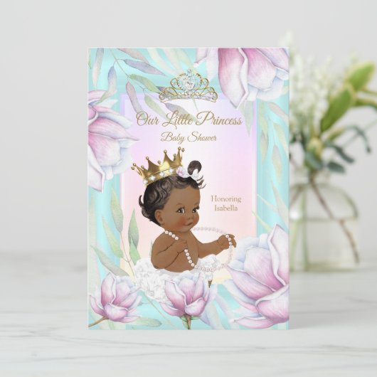 Prinses Baby shower Blauwgroen Roze Lila Floral Et Kaart (Staand voorkant)