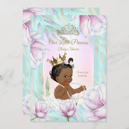 Prinses Baby shower Blauwgroen Roze Lila Floral Et Kaart (Voorkant / Achterkant)
