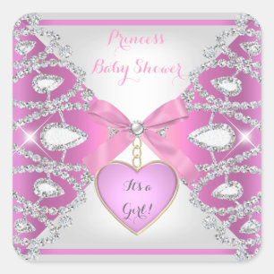 Prinses Baby Shower Diamanten Baby Meisje Roze Vierkante Sticker