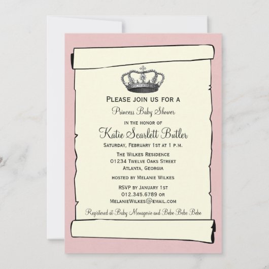 Prinses Baby shower Kaart (Achterkant)