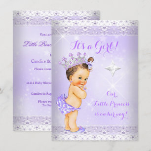 Prinses Baby Shower Lila Kant Kroon Bruine Haren Kaart