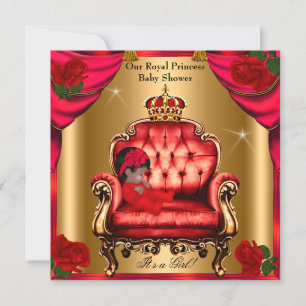 Prinses Baby Shower Meisje Goud Rode Roos Stoel 5 Kaart