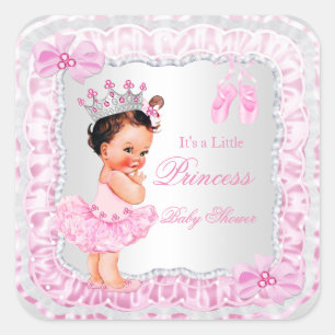 Prinses Baby Shower Meisje Roze Ballerina Bruinhar Vierkante Sticker