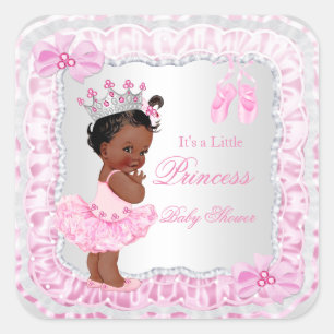 Prinses Baby Shower Meisje Roze Ballerina Etnisch Vierkante Sticker