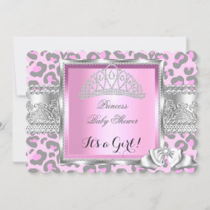 Prinses Baby Shower Meisje Roze Grijs Luipaard 2 Kaart