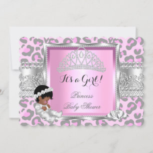 Prinses Baby Shower Meisje Roze Grijs Luipaard 4 Kaart