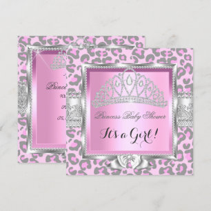Prinses Baby Shower Meisje Roze Grijs Luipaard Kaart