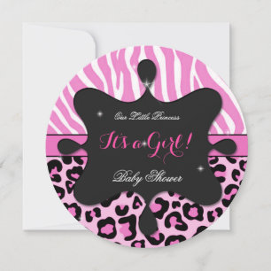 Prinses Baby Shower Meisje Roze Luipaard Zebra 2 Kaart