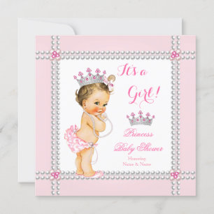 Prinses Baby Shower Meisje Roze Parels Bruin Kaart