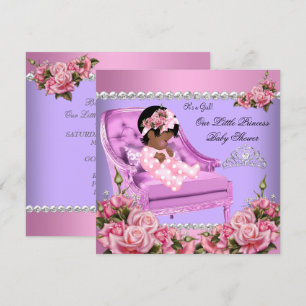 Prinses Baby Shower Meisje Roze Rozen Stoel Paars Kaart