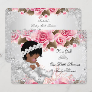 Prinses Baby Shower Meisje Roze Sneeuwvlok Rozen Kaart