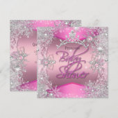 Prinses Baby Shower Meisje Roze Zilver Sneeuwvlokk Kaart (Voorkant / Achterkant)