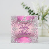 Prinses Baby Shower Meisje Roze Zilver Sneeuwvlokk Kaart (Staand voorkant)