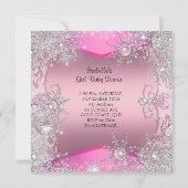 Prinses Baby Shower Meisje Roze Zilver Sneeuwvlokk Kaart (Achterkant)