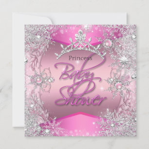 Prinses Baby Shower Meisje Roze Zilver Sneeuwvlokk Kaart