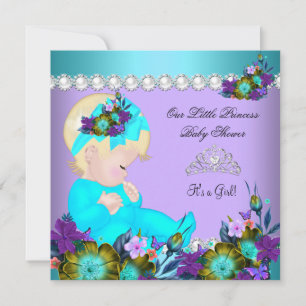 Prinses Baby Shower Meisje Teal Blauw Paars Blond Kaart