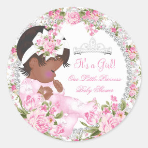 Prinses Baby Shower Meisje Vintage Roos Bloemen Ronde Sticker