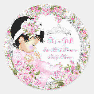 Prinses Baby Shower Meisje Vintage Roos Bloemig 2 Ronde Sticker