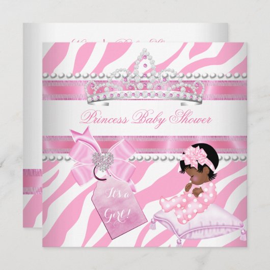 Prinses Baby Shower Meisje Zebra Roze Wit Etnisch Kaart (Voorkant / Achterkant)