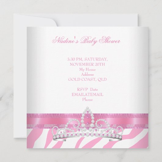 Prinses Baby Shower Meisje Zebra Roze Wit Etnisch Kaart (Achterkant)