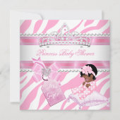 Prinses Baby Shower Meisje Zebra Roze Wit Etnisch Kaart (Voorkant)