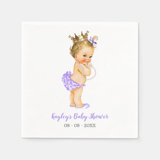  prinses Baby shower Napkins Paarse Blonde Servet (Voorkant)