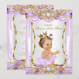 Prinses Baby Shower Paarse Zijde Goud Bruine Haard Kaart