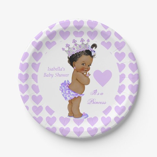 Prinses Baby shower Partij Paarse Hart Etnisch Papieren Bordje (Voorkant)