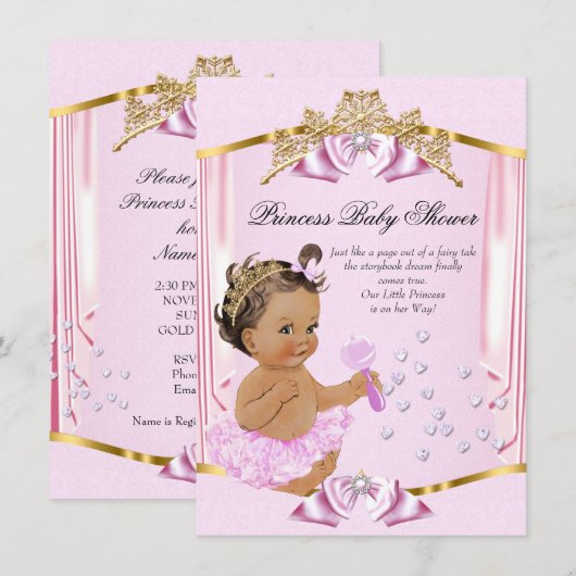  Prinses Baby shower Pink Gold Brunette Kaart (Voorkant / Achterkant)