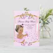  Prinses Baby shower Pink Gold Brunette Kaart (Staand voorkant)