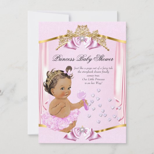  Prinses Baby shower Pink Gold Brunette Kaart (Voorkant)