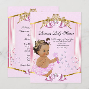 Prinses Baby shower Pink Gold Brunette Kaart