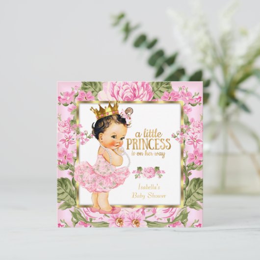 Prinses Baby Shower Roze Gouden Roos Bloemig Kaart (Staand voorkant)